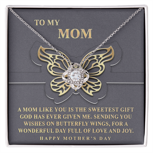 Butterfly Mom Gift Necklace, To My Mom Love Knot Necklace From Dayghter, Happy Mother's Day Necklace Gift For Mom, Mother And Daughter Gift Necklace To Mom On Mother's Day, Jewelry Gift For Women