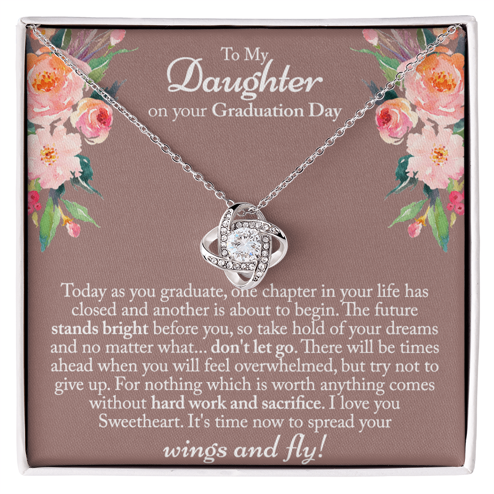 Graduation Day Gift Necklace, To My Daughter Love Knot Necklace From Mom Or Dad, Mother And Daughter Jewelry Gift For Girls, Little Girl Love Knot Pendant, Daughter On Your Graduation Day Necklace