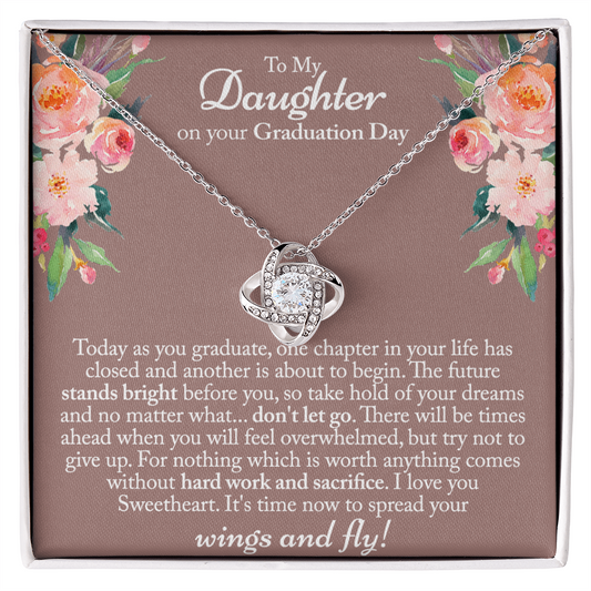 Graduation Day Gift Necklace, To My Daughter Love Knot Necklace From Mom Or Dad, Mother And Daughter Jewelry Gift For Girls, Little Girl Love Knot Pendant, Daughter On Your Graduation Day Necklace