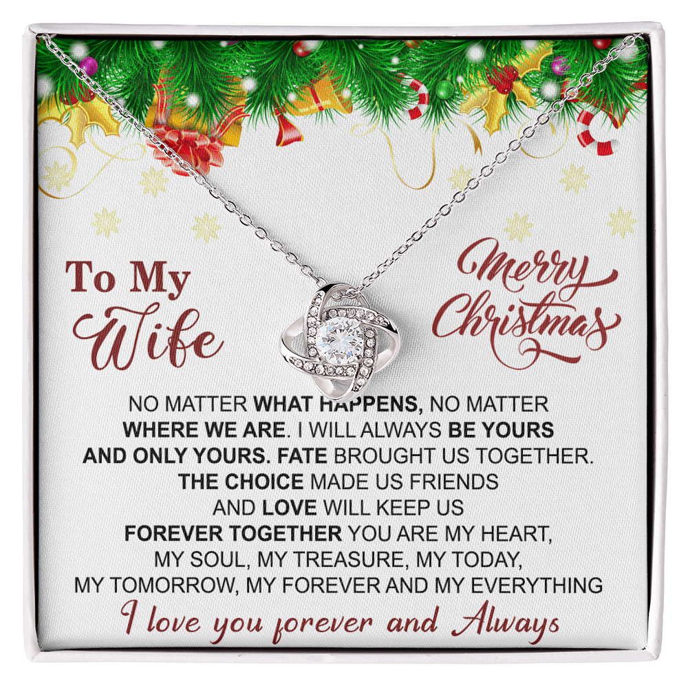 Gift Christmas Necklace For Wife, To My Wife Necklace From Husband, Love Knot Jewelry Gift For Wife, Husband To Wife Love Knot Pendant For Wife Jewelry Gift For Women Merry Christmas Necklace