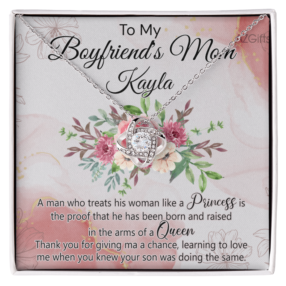 To My Boyfriend's Mom Necklace From Girlfriend, Boyfriends Mom Gift Necklace, Mothers Day Necklace For Boyfriends Mom From Girlfriend, Boyfriends Mom Love Knot Necklace On Mothers Day, Anniversary