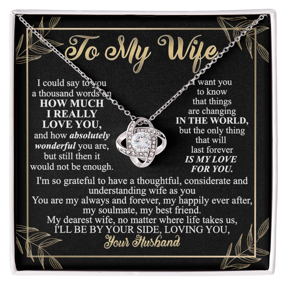 Wife Necklace Gift From Husband To My Wife Love Knot Pendant Valentines Day Anniversary Jewelry with Message Card and Gift Box Gift for Wife, Jewelry Gift For Women, Necklace Gift Set for Wife