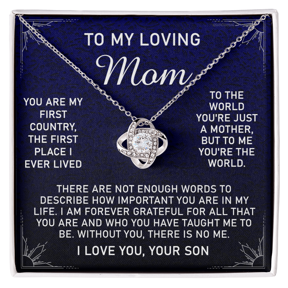 Loving Mom Gift Necklace, Mother's Day Jewelry Gift For Mom, To My Loving Mom Love Knot Necklace Gift for Mom, Birthday Gift Anniversary Mother And Son Gift Pendant, To My Mom Necklace from Son