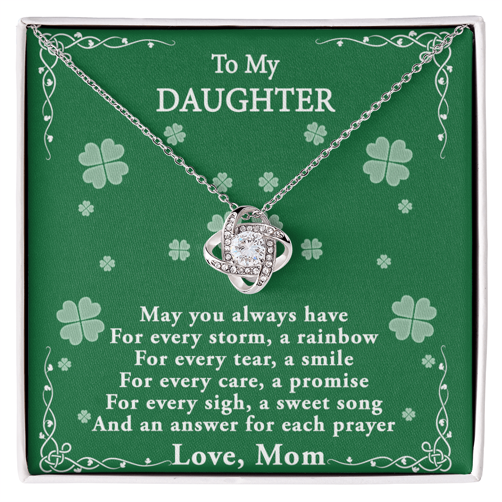 Four Leaf Clover Card Daughter Necklace, Love Knot Necklace Gift For Daughter - To My Daughter Necklace From Mom, Mother And Daughter Gift Necklace Pendant For Daughter, Jewelry Gift For Girls