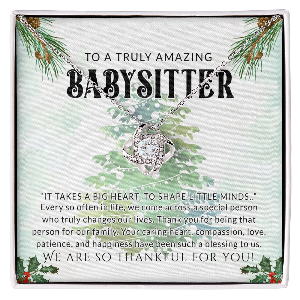 Babysitter Gift Necklace, To A Truly Amazing Babysitter Love Knot Necklace From Family, Thankful For You Gift Necklace, Christmas Babysitter Gift, Appreciation Gift for Babysitter Love Knot Pendant
