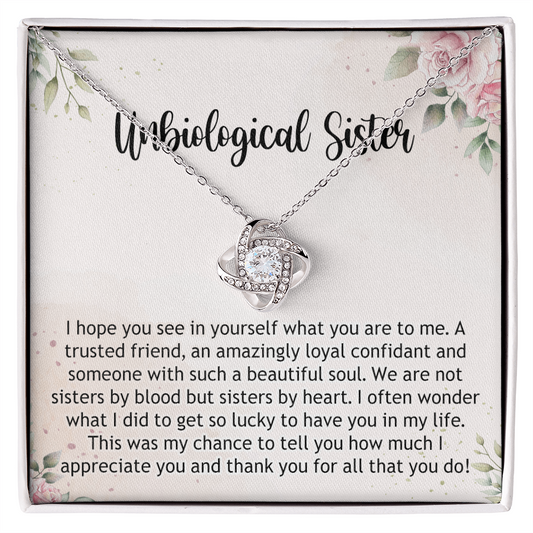 Gifts Necklace For Unbiological Sister, Unbiological Sister Love Knot Necklace Gift For Sister, Unbiological Sister Gift Necklace On Birthday Gift Anniversary To Unbiological Sister Best Friend Gift