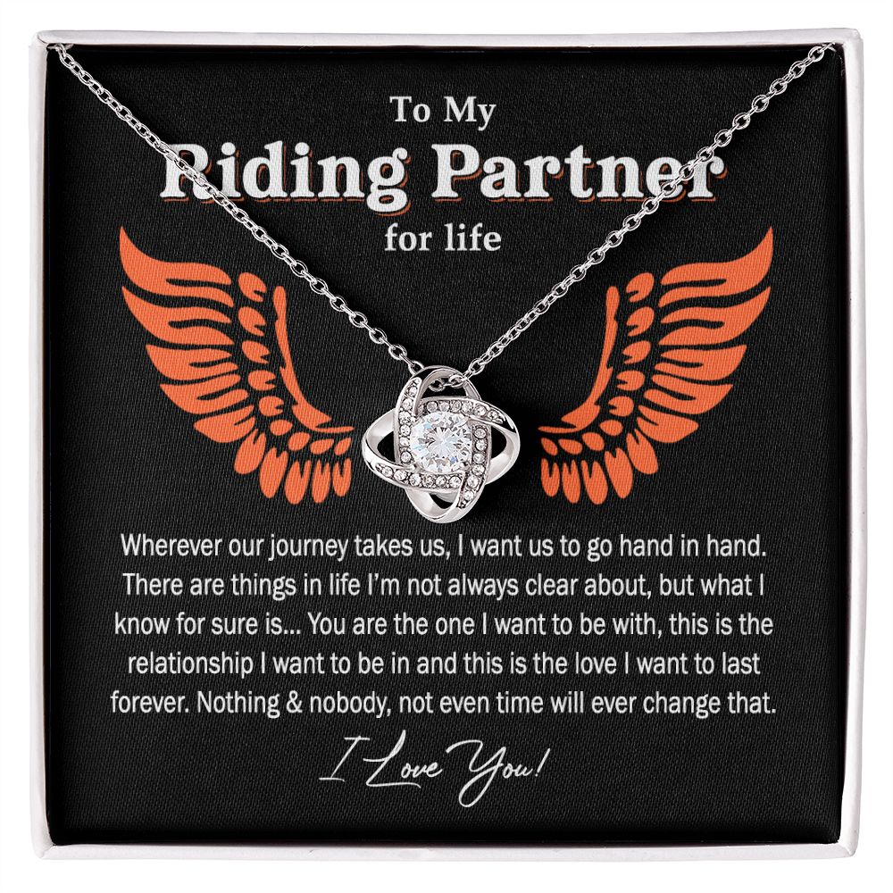 To My Riding Partner For Life Gift Necklace, Gift Necklace for Biker Woman, Motorcycle Love Knot Necklace for Girlfriend Wife Soulmate Proud Promise Future Wife Gift Engagement Gift from Men Boy Him