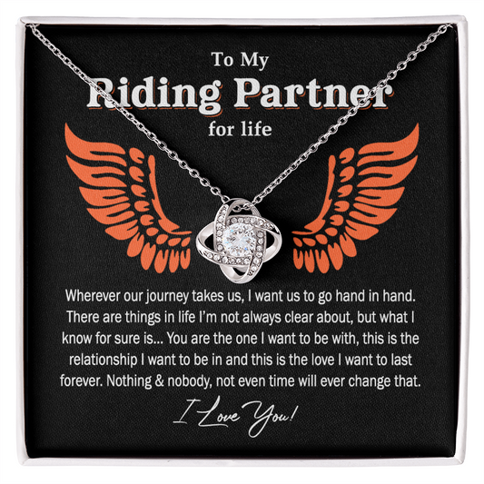 To My Riding Partner For Life Gift Necklace, Gift Necklace for Biker Woman, Motorcycle Love Knot Necklace for Girlfriend Wife Soulmate Proud Promise Future Wife Gift Engagement Gift from Men Boy Him