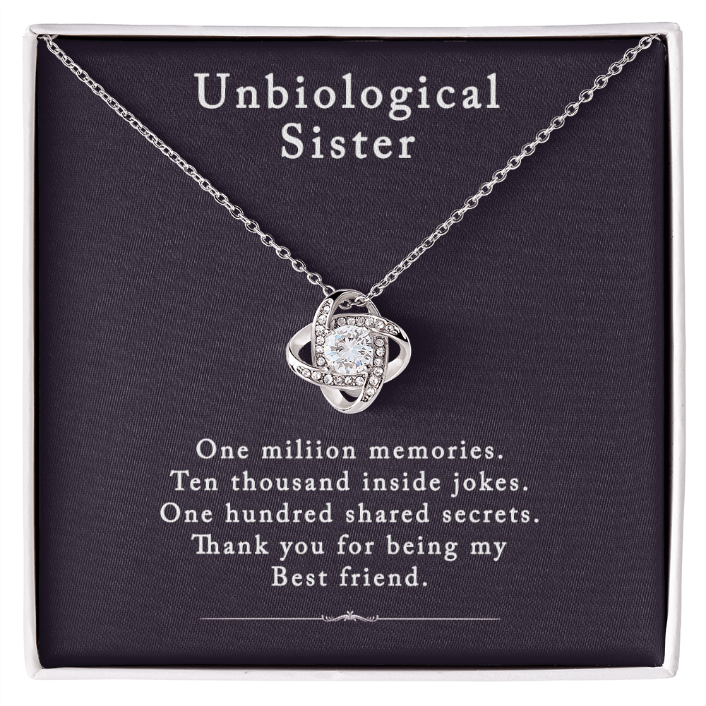 Unbiological Sister Love Knot Necklace, Bonus Sister Gift Necklace, Sister in Law Love Knot Pendant From Brother Sterling Silver Rhinestone Knot Necklace for Sister Birthday Gifts from Sister