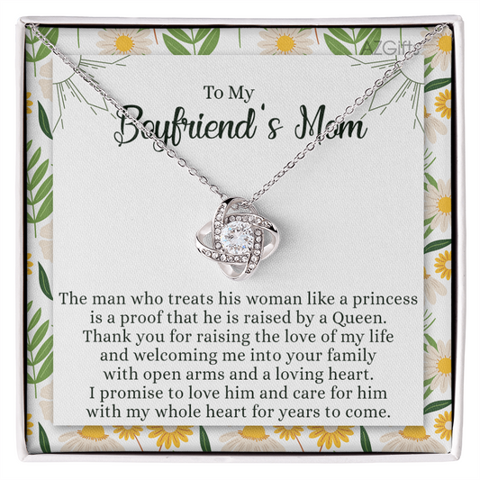To My Boyfriend's Mom Necklace From Girlfriend Mom Gift Necklace For Boyfriend's Mom, Love Knot Pendant Gift for Bf Mom, Jewelry For Mom On Mothers Day, Birthday, Presents for Mom Necklace for Women