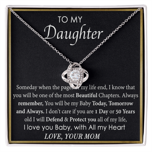 To My Daughter Love Knot Necklace From Mom, Mother Daughter Gift Necklace, To Daughter Pendant Gift From Mom, Little Girl Necklace Pendant I Love You Baby Love Knot Jewelry Gift For Girls