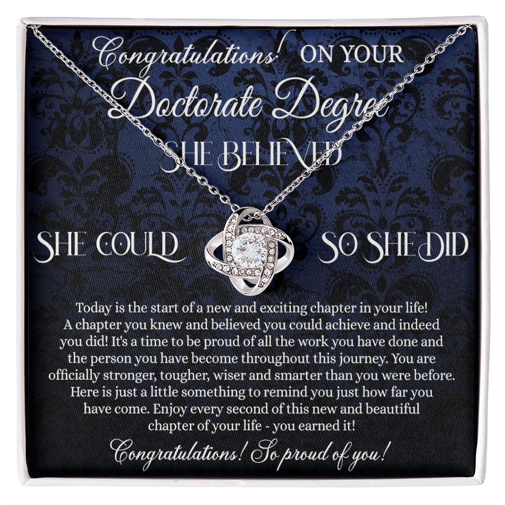 Congratulation On Your Doctorate Degree Love Knot Necklace Box Gift for Doctorate Degree Graduation Gift Necklace On PhD Graduation Gift Graduating Class of 2024 Doctoral Degree Graduation Gift