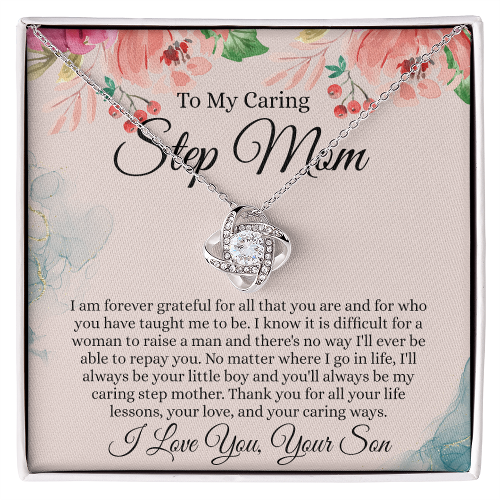 Step Mom Gift Necklace, To My Caring Step Mom Love Knot Necklace From Son, Grateful For All Necklace Gift For Step Mom, Jewelry Gift For Women, Step Mom Pendant, Birthday Gift Necklace For Step Mom