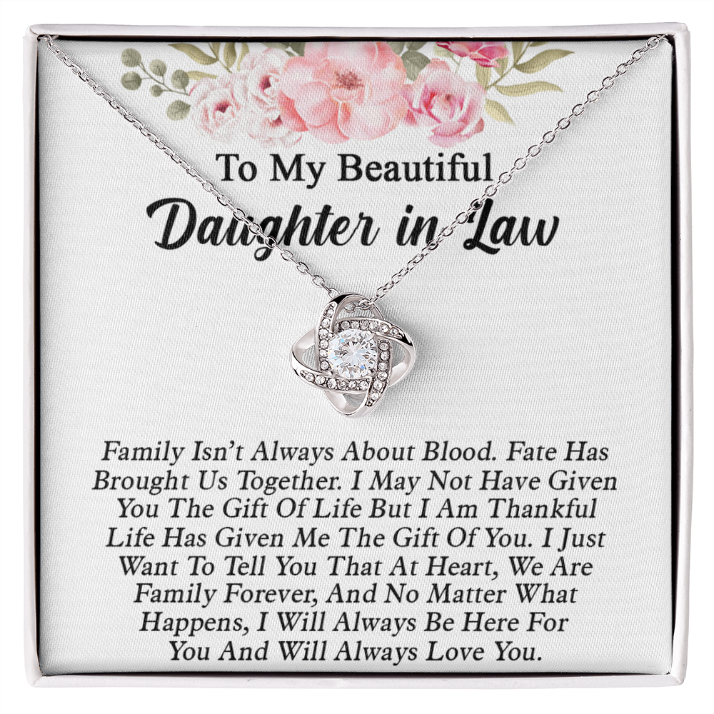 To My Beautiful Daughter In Law Love Knot Necklaces From Mother In Law With Box Card, Daughter Love Knot Chain Pendant, Jewelry For Girls On Birthday Gift Graduation Gift For Daughter From Parent