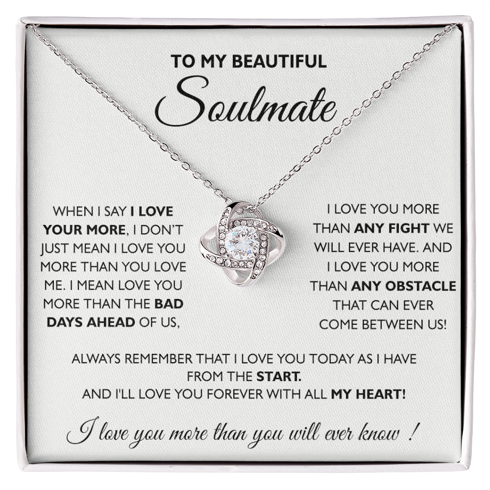 To My Beautiful Soulmate Love Knot Necklace From Husband To Wife, Girlfriend, Soulmate Gift Love Knot Pendant On Valentines Day Christmas for Her Romantic All My Heart Jewelry Gift For Women
