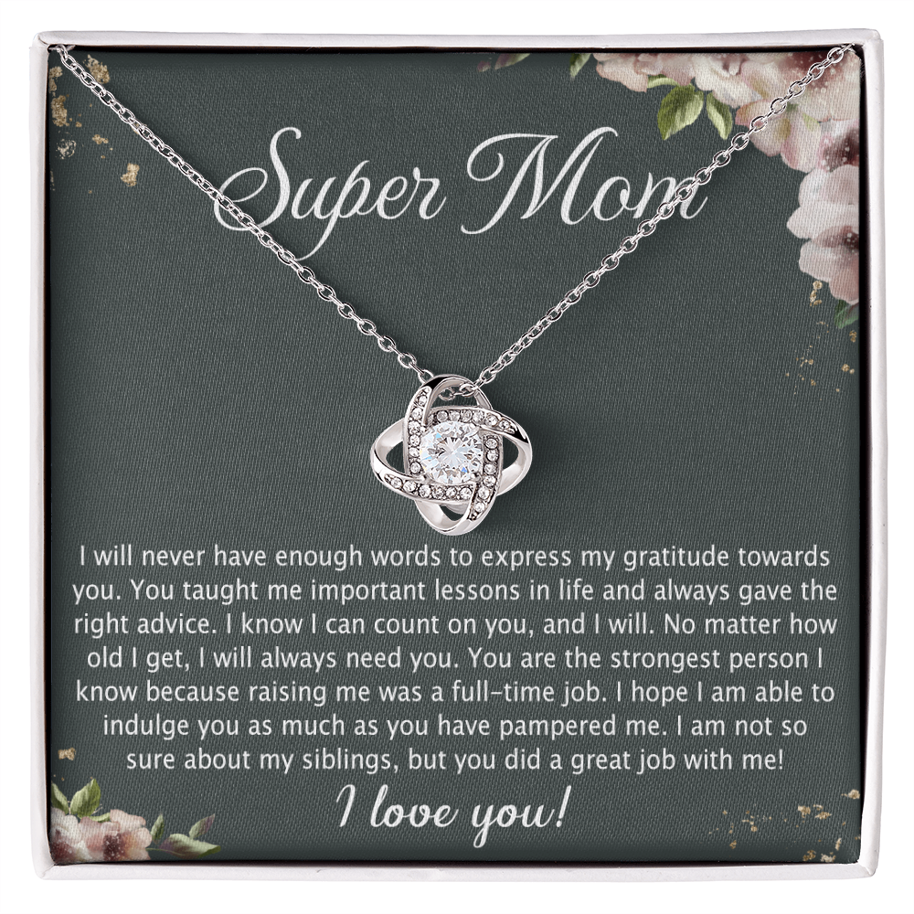 Super Mom Gift Necklace, To My Super Mom Love Knot Necklace Gift From Daughter Son Gift For Mom, Mother And Daughter Gift Necklace Personalized Gift Pendant, Love Knot Necklace Gift For Mom Pendant
