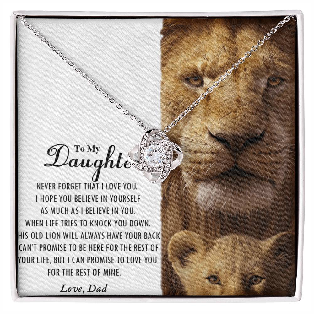 Love Knot Gifts to My Daughter This Old Lion Will Always Have Your Back Necklace For To My Daughter Necklace From Dad - Father And Daughter Gifts Jewelry Gift For Girls, Little Girl Necklace
