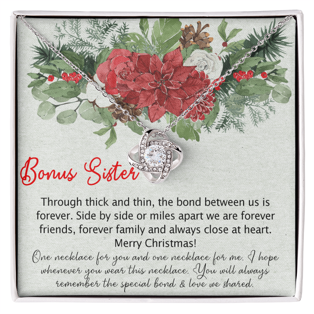 To my Bonus Sister Love Knot Necklace Pendant for Sister in law, Gift Necklace for Sister-in-Law Christmas Sister of the Groom Xmas Necklace for Future Sister in Law Gift Jewelry Gift for Girls Her