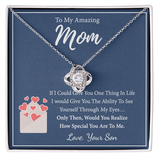To My Amazing Mom Necklace From Son, Necklace Gift On Birthday Gift Anniversary Mother's Day Necklace For Mom Love Knot Necklace From Son, Jewelry Gift For Women, Mother, Mom And Son Necklace