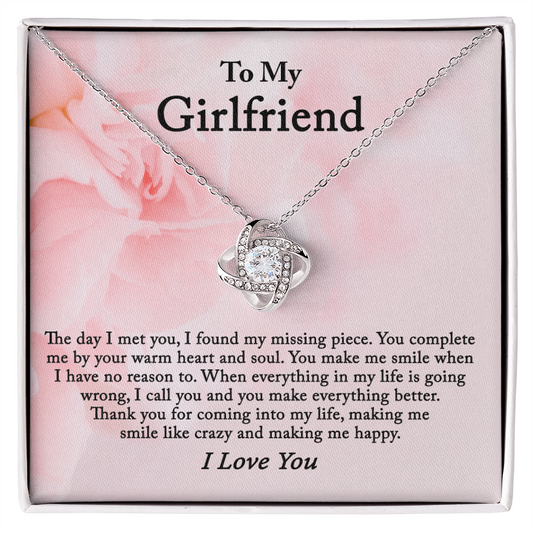 To My Girlfriend Necklace From Boyfriend, Husband, Gift Necklace For Girlfriend Love Knot Pendant Gift For Girlfriend, Soulmate Necklace To Girlfriend Jewelry Gift For Girls Making Me Smile Necklace