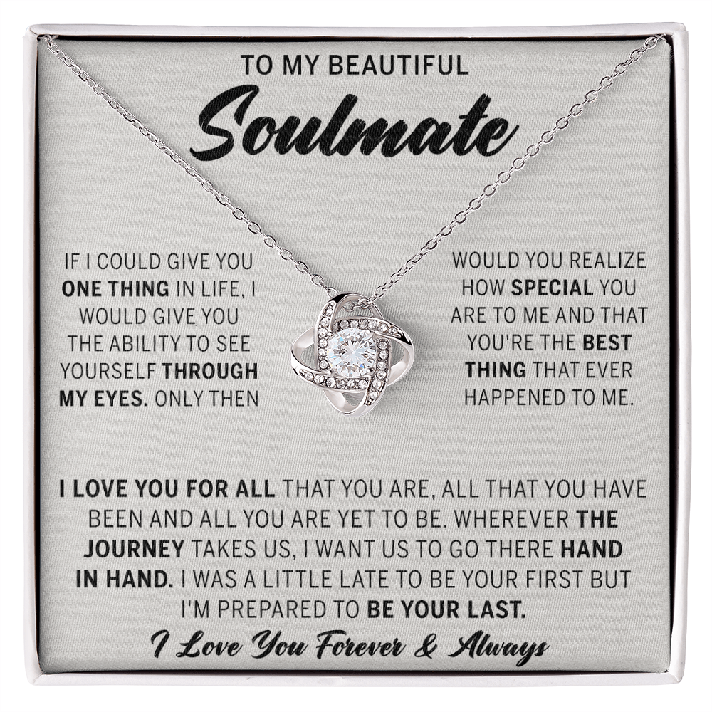 To My Beautiful Soulmate Necklace Gift From Husband, Boyfriend Jewelry Gift for Girls, Soulmate Gift Necklace for Women Love Lnot Pendant Gift for Her Romantic Girlfriend Gift Necklace Message