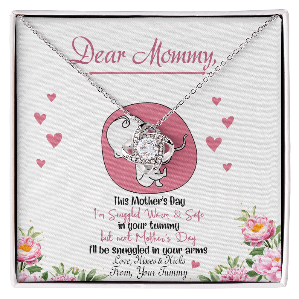 Dear Mommy Necklace, To My Mom Love Knot Necklace From Tummy, Kisses And Kicks Gift Necklace, Mother And Daughter Gift Necklace Jewelry Gift For Women, Mommy Gift Pendant Mother's Day Necklace Gift