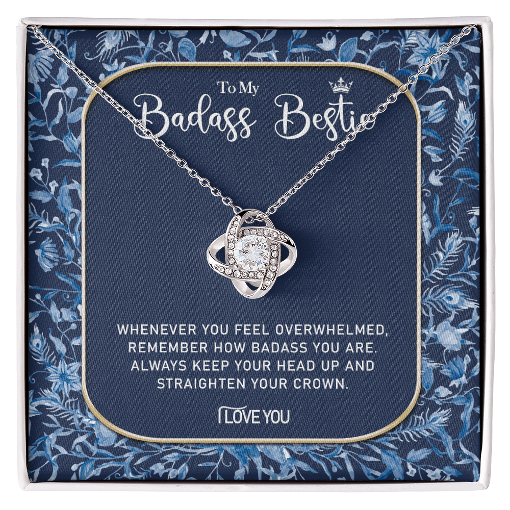 To My Badass Bestie Necklace, Best Friend Gift Necklace, Best Friend Birthday Gift, Best Friend Wedding Gift Pendant, Bridesmaid Gift for Badass Bestie Love Knot Necklace On Valentine's, Anniversary