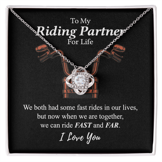 Gift Necklace For Motorcycle Wife, Love Knot Necklace Gift For Biker My Riding Partner For Life, Let's Ride Fast And Far Necklace, Necklace Pendant On Birthday Xmas Graduation Jewelry Gift For Women