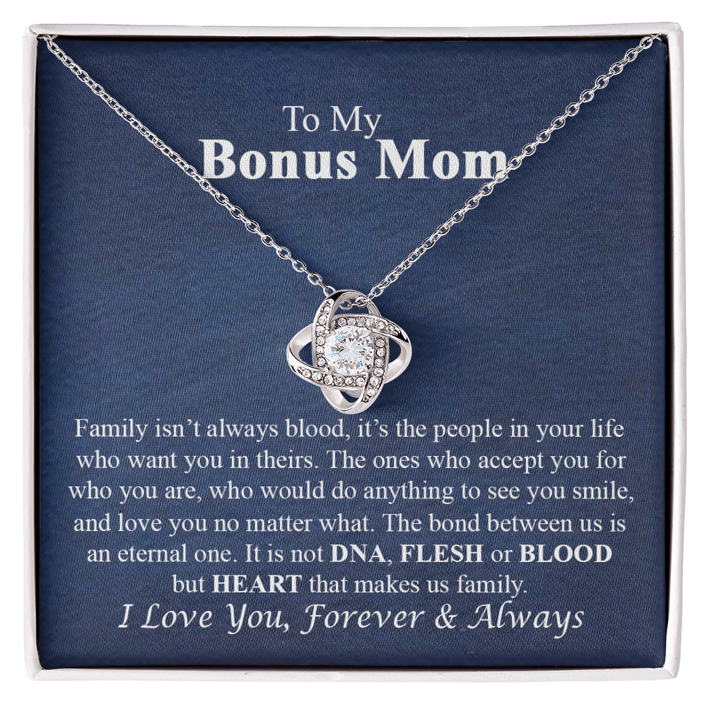 To My Bonus Mom Necklace From Bonus Daughter, Bonus Mom Gift Necklace, Bonus Mother Jewelry For Women, Necklace Gift For Mom On Mothers Day, Anniversary, Birthday Gift Love Knot Pendant For Her