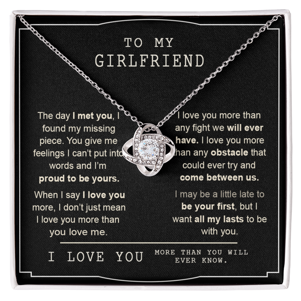 To My Girlfriend Necklace From Boyfriend, Jewelry Gift For Girls Girlfriends On Birthday, Anniversary, Christmas, Valentine With Meaningful Gift Love Knot Pendant, Message Card And Box For Her FBA
