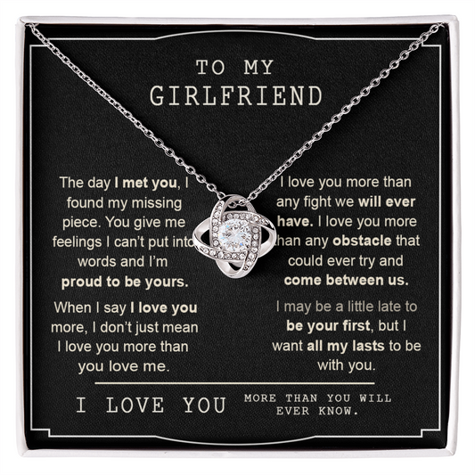 To My Girlfriend Necklace From Boyfriend, Jewelry Gift For Girls Girlfriends On Birthday, Anniversary, Christmas, Valentine With Meaningful Gift Love Knot Pendant, Message Card And Box For Her FBA