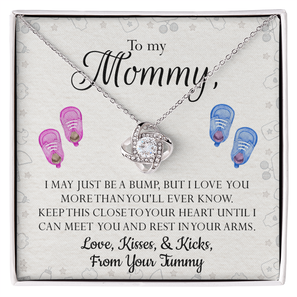 Mom Gift Necklace, To My Mommy Love Knot Necklace From Tummy, Necklace Gift For Mom, Mother's Day Necklace Gift, Birthday Necklace For Mom Anniversary Jewlry Gift For Women Kisses And Kicks Necklace