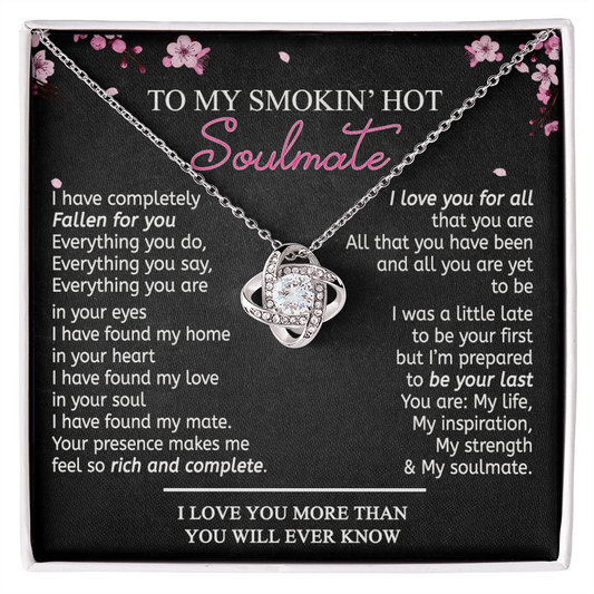 To My Soulmate Necklace From Husband, Boyfriend Romantic Gifts Necklace For Her To My Wife Gift Necklace Jewelry Soulmate Gift For Wife Love Knot Pendant Necklace Gifts for Wife 14k White Gold