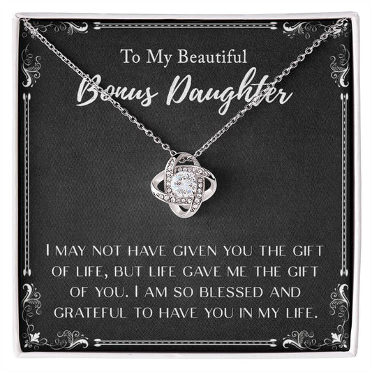 Personalized Gift Necklace To My Bonus Daughter Love Knot Necklace From Mom And Dad, Step Daughter Gift Pendant, Adopted Daughter, Daughter In Law, Daughter Jewelry Gift For Girls, Little Girls