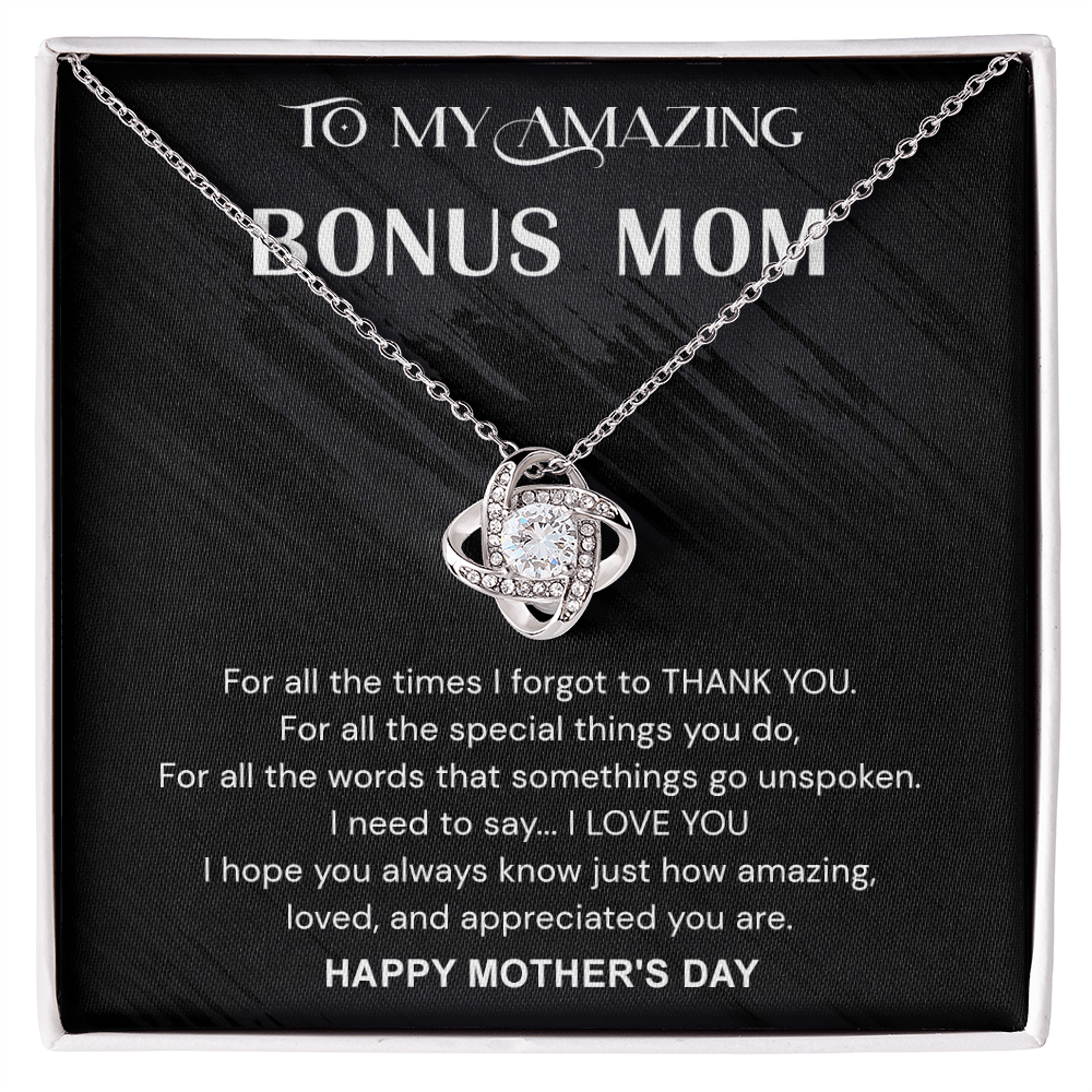 To My Amazing Bonus Mom Necklace From Bonus Daughter, Happy Mother's Day Necklace Gift For Her, Bonus Mom Gift Necklace, Jewelry For Women, Bonus Mother,  Love Knot Pendant For Mom On Mothers Day