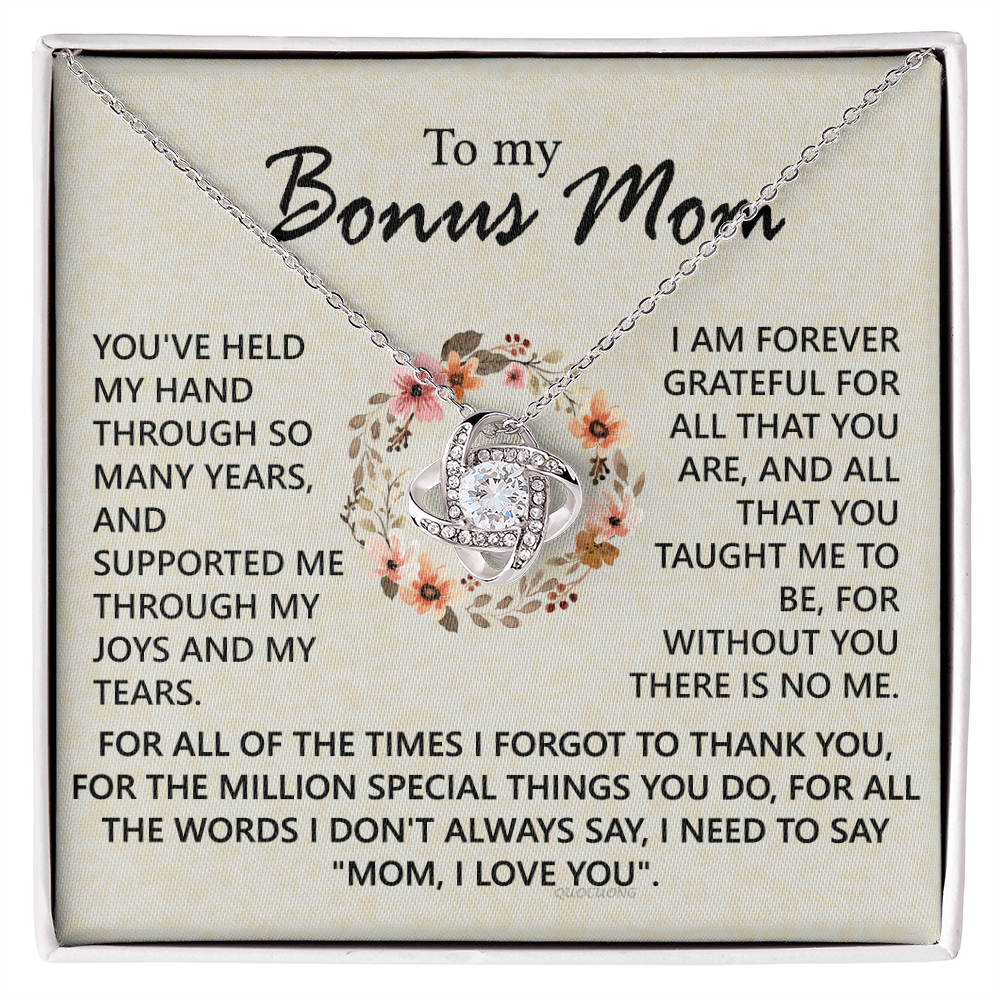 To My Bonus Mom Necklace From Bonus Son, Jewelry For Mom, Mother And Son Gift Necklace, Bonus Mom Love Knot Necklace Gift On Mother's Day, Anniversary, Birthday Gift, I Love You Necklace For Her