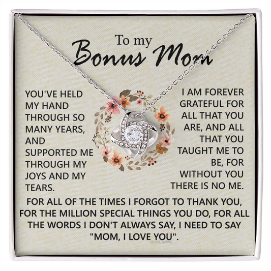 To My Bonus Mom Necklace From Bonus Son, Jewelry For Mom, Mother And Son Gift Necklace, Bonus Mom Love Knot Necklace Gift On Mother's Day, Anniversary, Birthday Gift, I Love You Necklace For Her