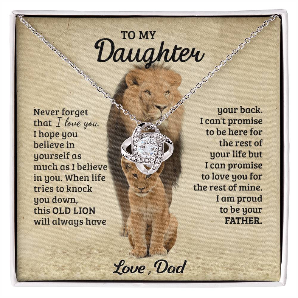 Daughter Gifts Necklace from Dad, Father And Daughter Necklace, to My Daughter Lion From Dad Necklace, Father Daughter Gifts Love Knot from Daddy Jewelry Gift For Girls, Little Girl Necklace