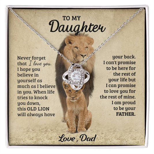Daughter Gifts Necklace from Dad, Father And Daughter Necklace, to My Daughter Lion From Dad Necklace, Father Daughter Gifts Love Knot from Daddy Jewelry Gift For Girls, Little Girl Necklace