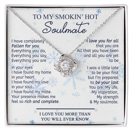 14k White Gold To My Soulmate Necklace Gift From Husband, Boyfriend For Her, Soulmate Gift Necklace for Wife, Smokin's Hot Soulmate Pendant Beautiful To My Wife Love Knot Pendant Necklace Gift