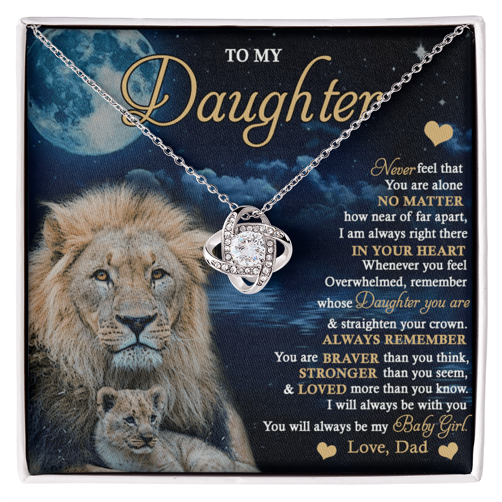 Daughter Gift Necklace From Dad, To My Daughter Lion And Dad Necklace, Love Knot Necklace for Daughter Gift On Birthday Gift Christmas Graduation Gift Jewelry Gift For Girls, Little Girl Necklace