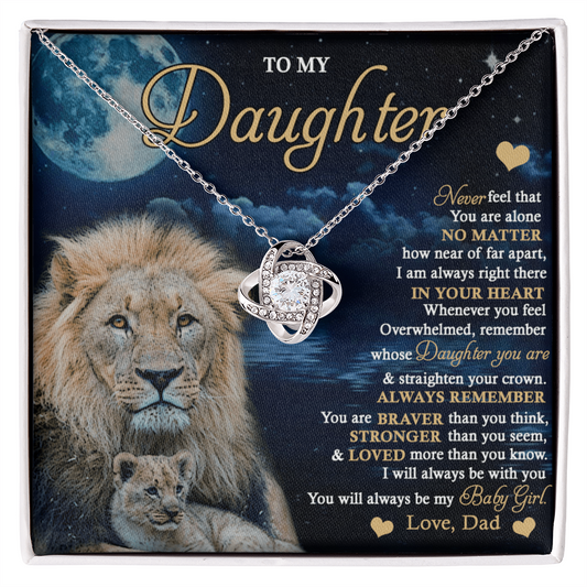 Daughter Gift Necklace From Dad, To My Daughter Lion And Dad Necklace, Love Knot Necklace for Daughter Gift On Birthday Gift Christmas Graduation Gift Jewelry Gift For Girls, Little Girl Necklace