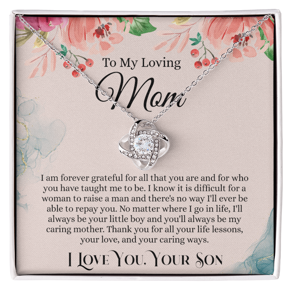 Loving Mom Gift Necklace, Mother's Day Necklace Gift For Mom, To My Loving Mom Love Knot Necklace Gift for Mom, Gift Anniversary Mother And Son Gift Pendant, Jewelry Gift For Women, Mom From Son