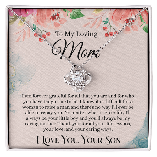 Loving Mom Gift Necklace, Mother's Day Necklace Gift For Mom, To My Loving Mom Love Knot Necklace Gift for Mom, Gift Anniversary Mother And Son Gift Pendant, Jewelry Gift For Women, Mom From Son