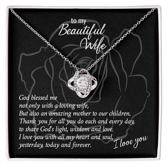 Beautiful Wife Gift Necklace, Loving Wife Love Knot Pendant - To My Beautiful Wife Necklace From Husband, Jewelry Gift For Women, Soulmate Gift Necklace, Wife Pendant Gift On Anniversary, Christmas