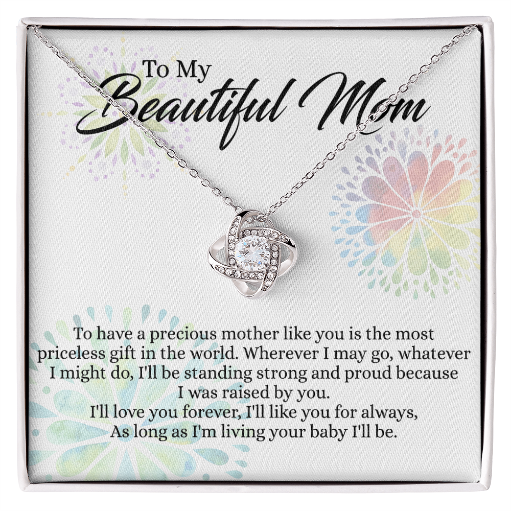 Beautiful Mom Gift Necklace, To My Beautiful Mom Love Knot Necklace From Daughter, Necklace Gift For Mom Mother's Day Necklace Gift For Mom Birthday Gift For Mom Anniversary Jewlry Gift For Women