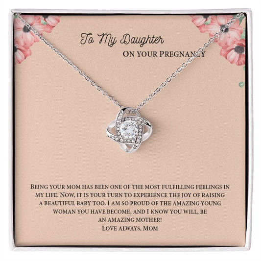 To My Daughter On Your Pregnancy Love Knot Necklace From Mom, Pregnancy Daughter Gift Necklace, Mother To Daughter Pendant Gift From Mom, Little Girl Necklace Love Knot Jewelry Gift For Girls