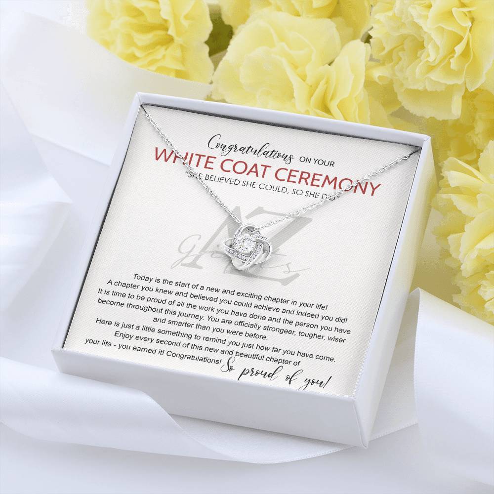 AZGifts White Coat Ceremony Gift Necklace, Chiropractor White Coat Ceremony, New Doctor Gift, Gifts For for Girl, Daughter With Message Card and Gift Box Necklace Love Knot Necklace