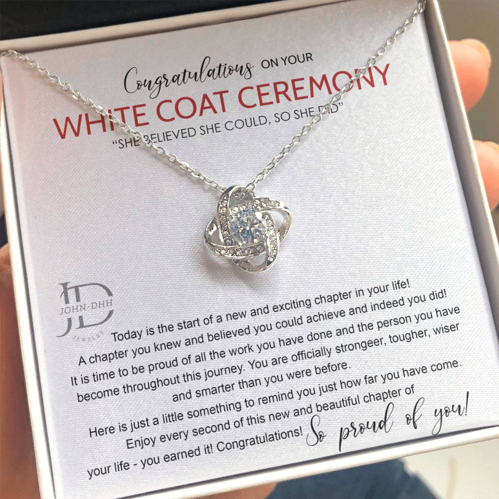 AZGifts White Coat Ceremony Gift Necklace, Chiropractor White Coat Ceremony, New Doctor Gift, Gifts For for Girl, Daughter With Message Card and Gift Box Necklace Love Knot Necklace JOHN-DHH