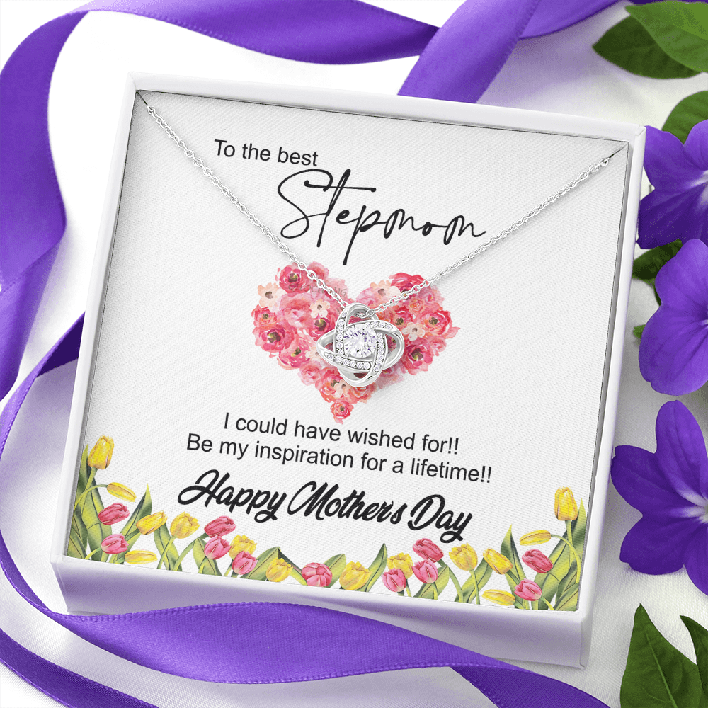 To The Best Stepmon Necklace, Happy Mother's Day Necklace Gift From Daughter, Son To My Step Mom Necklace From Daughter, Stepmom Gift Necklace, Boyfriend's Mom Gift Necklace, Love Knot Gift For Mom